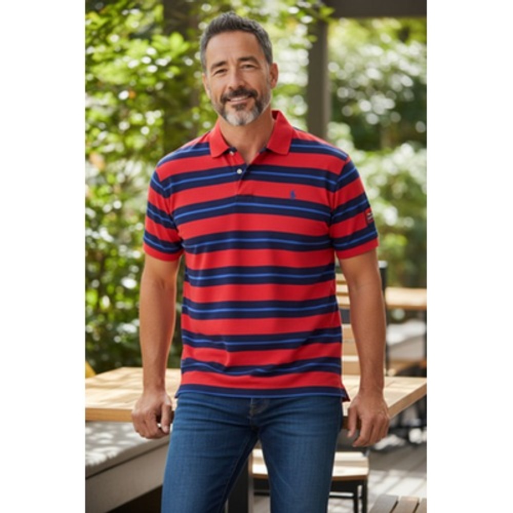 Polo Golf Ralph Lauren Shirt Men's XL Red Striped Pima Cotton Pine Forest Active